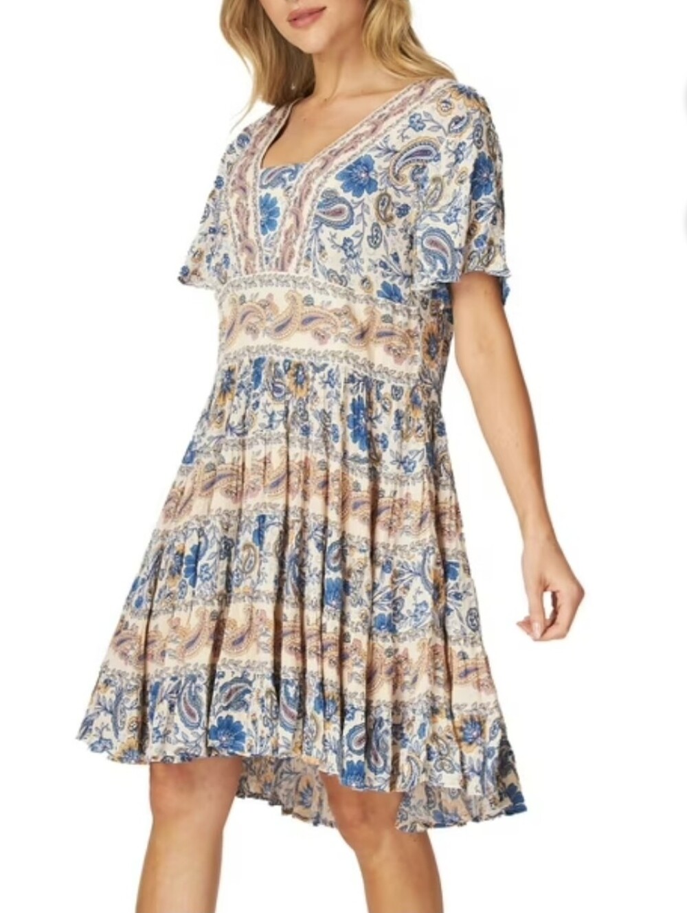 Bila Women's Floral Paisley Short Tiered Dress Sz Small Oversized